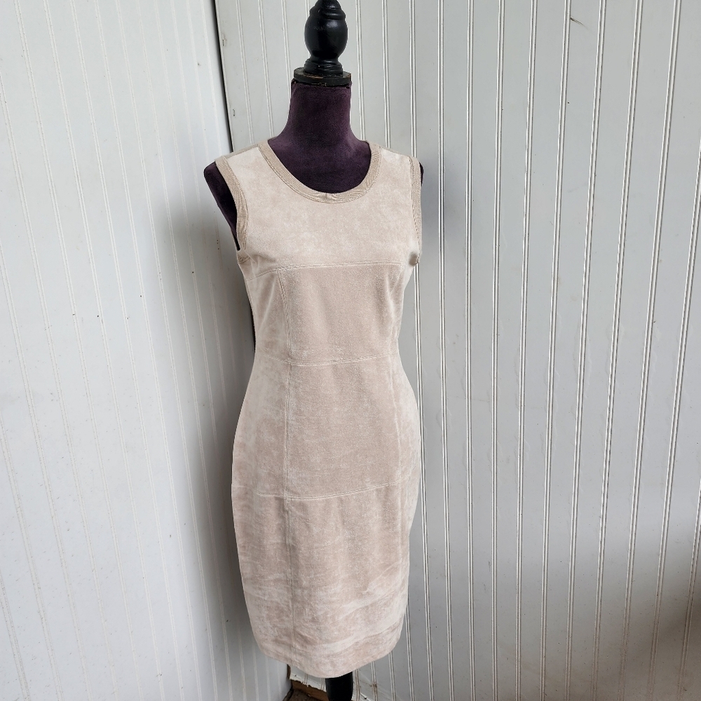 Calvin Klein Faux Suede Pullover  Dress Light Beige Sleeveless Womens Size S - Picture 8 of 15